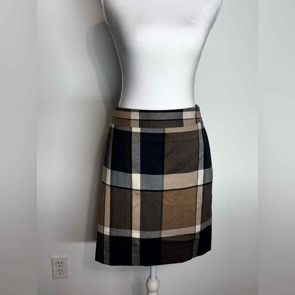 LOFT Plaid Mini Skirt in Black, Brown, and Cream